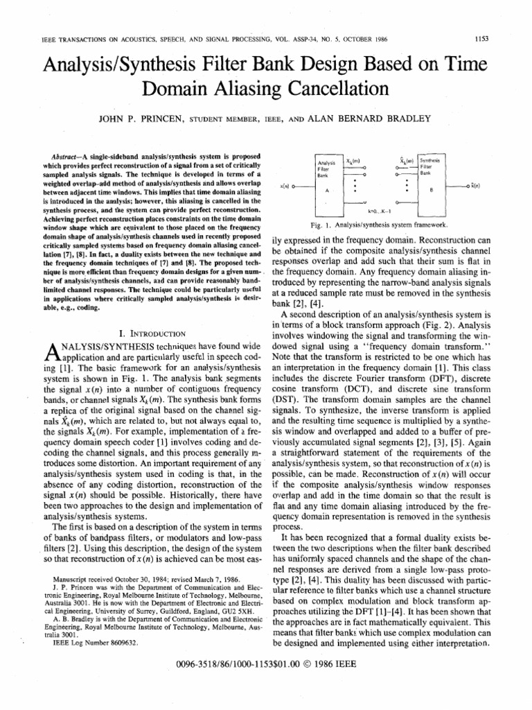 Analysis/Synthesis Filter Bank Design Based On Time Domain Aliasing ...