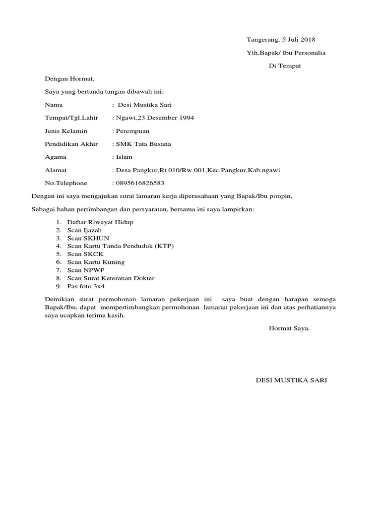 Lamaran Kerja Desi