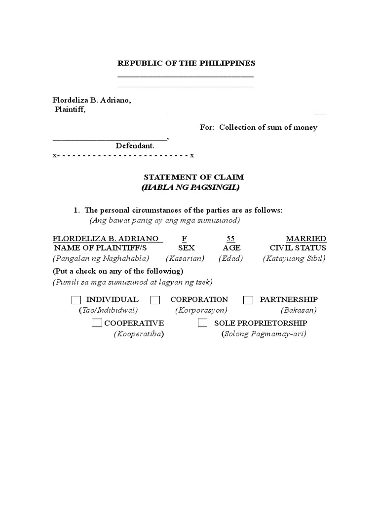 2016 Small Claims - Sample Forms | PDF | Settlement (Litigation) | Lawsuit