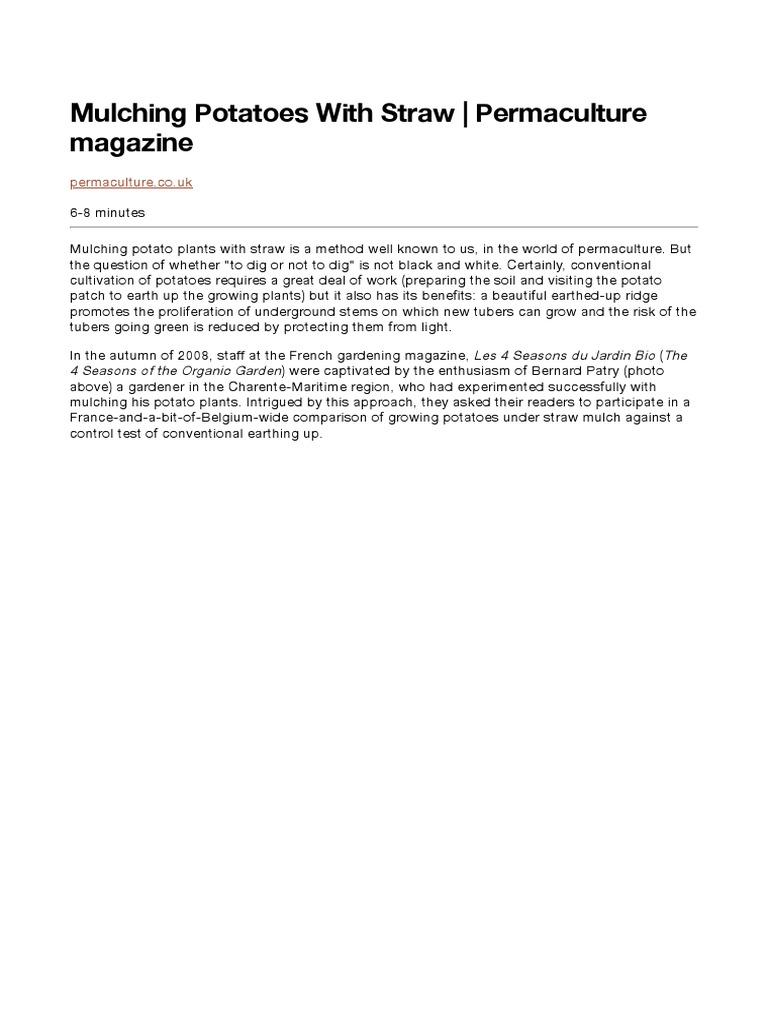 Mulching Potatoes With Straw Permaculture Magazine PDF Mulch Potato