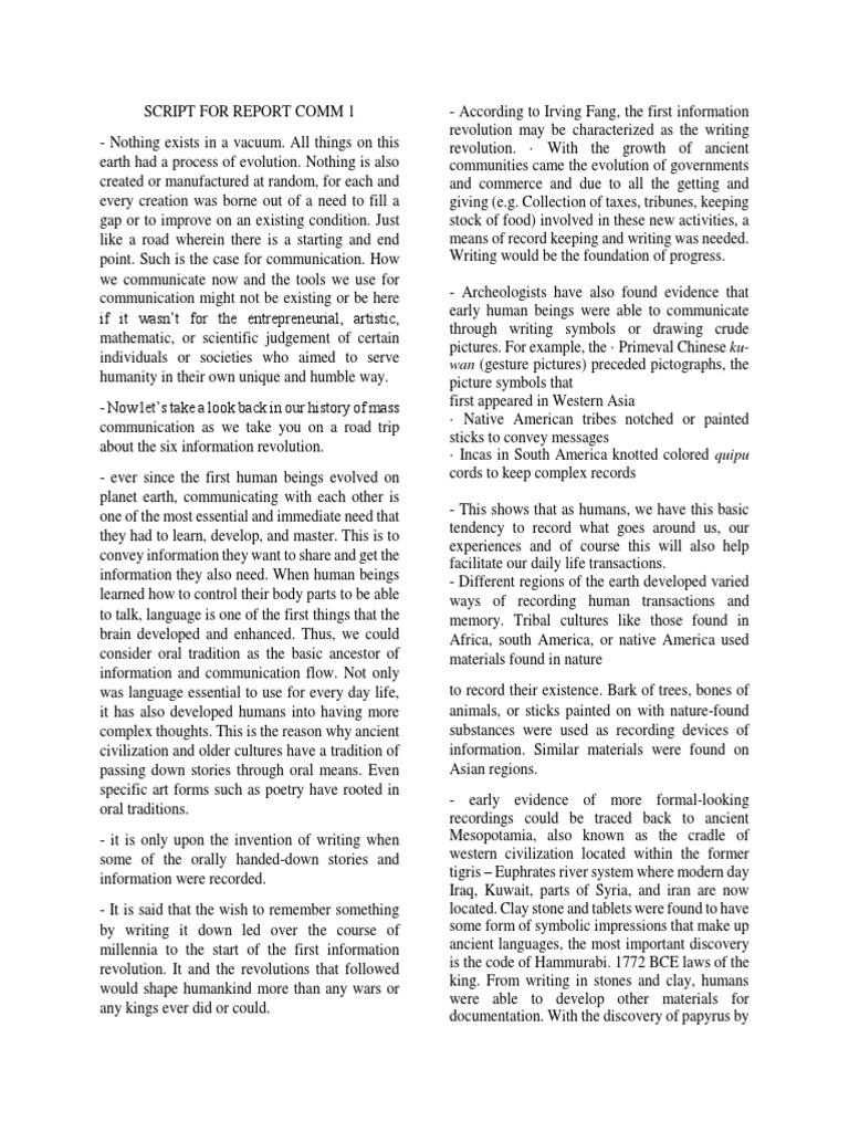 Script For Report Comm 1 | PDF | Printing | Printing Press