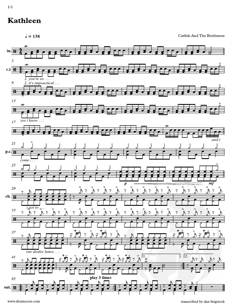 Catfish and The Bottlemen Kathleen (DRUM) PDF