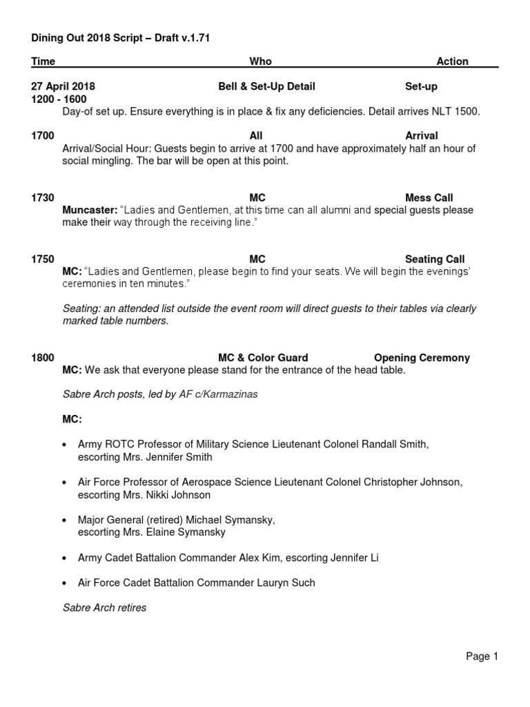 Dining Out 2018 Script 1.71 PDF Major General (United States