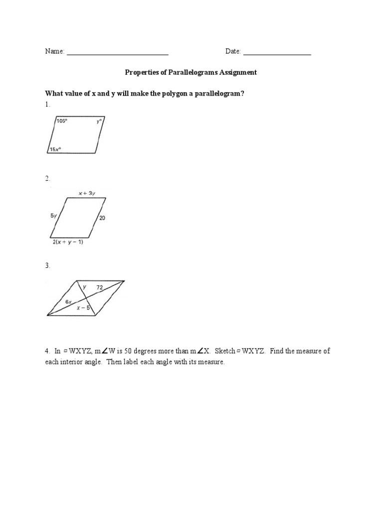 Properties Of Parallelograms Homework