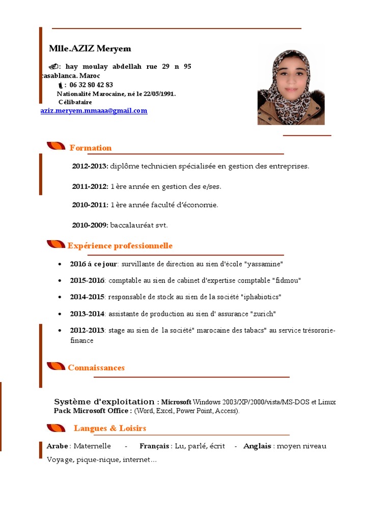 CV de Meryem Aziz : Expérience et Formation | PDF