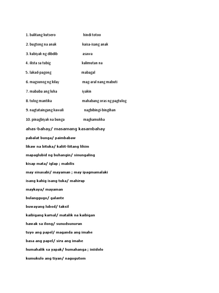 Matalinghagang Salita Pdf