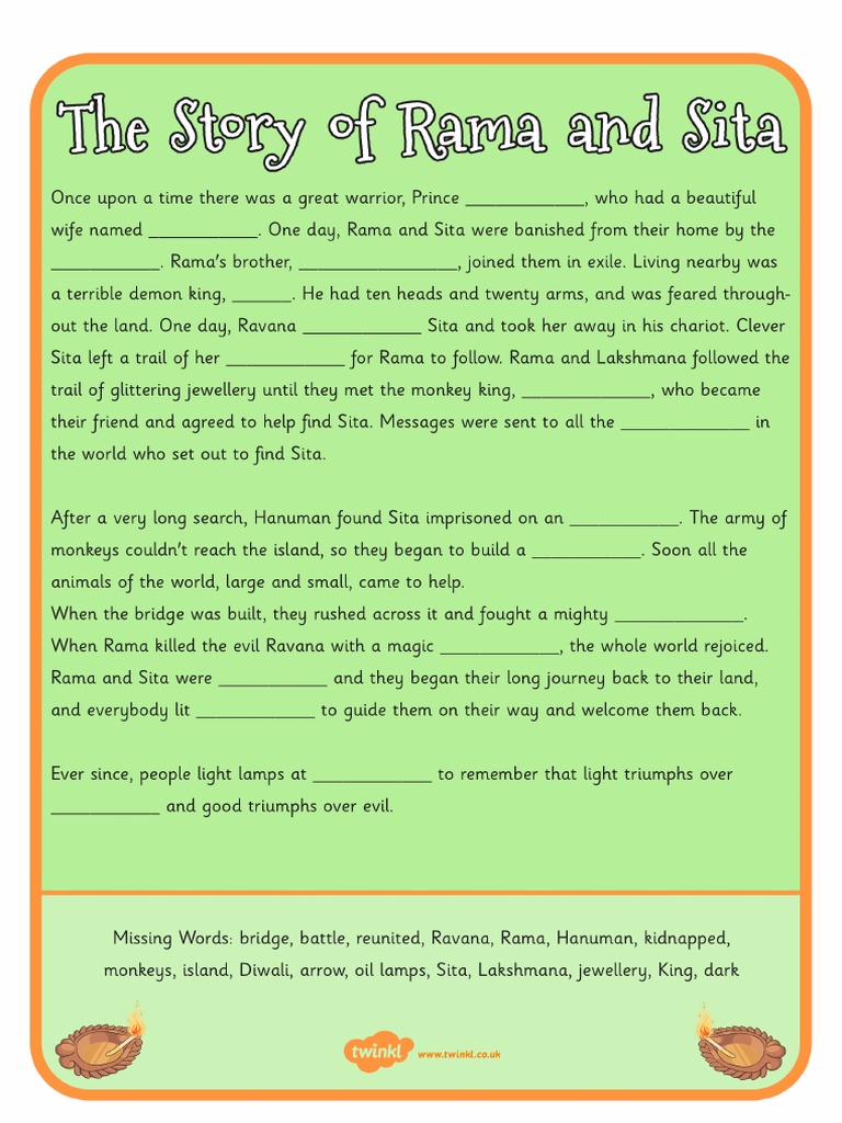 T2 R 115 The Story of Rama and Sita Cloze Worksheet PDF | PDF
