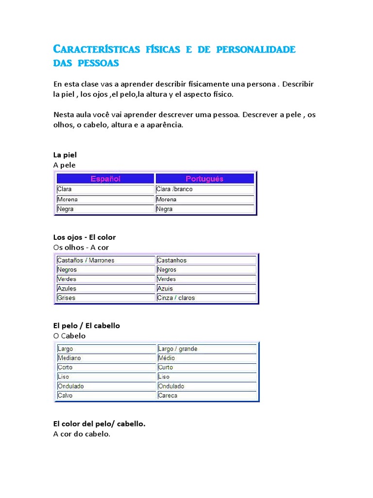 Aula 25 Características Físicas e de Personalidade Das Pessoas | PDF