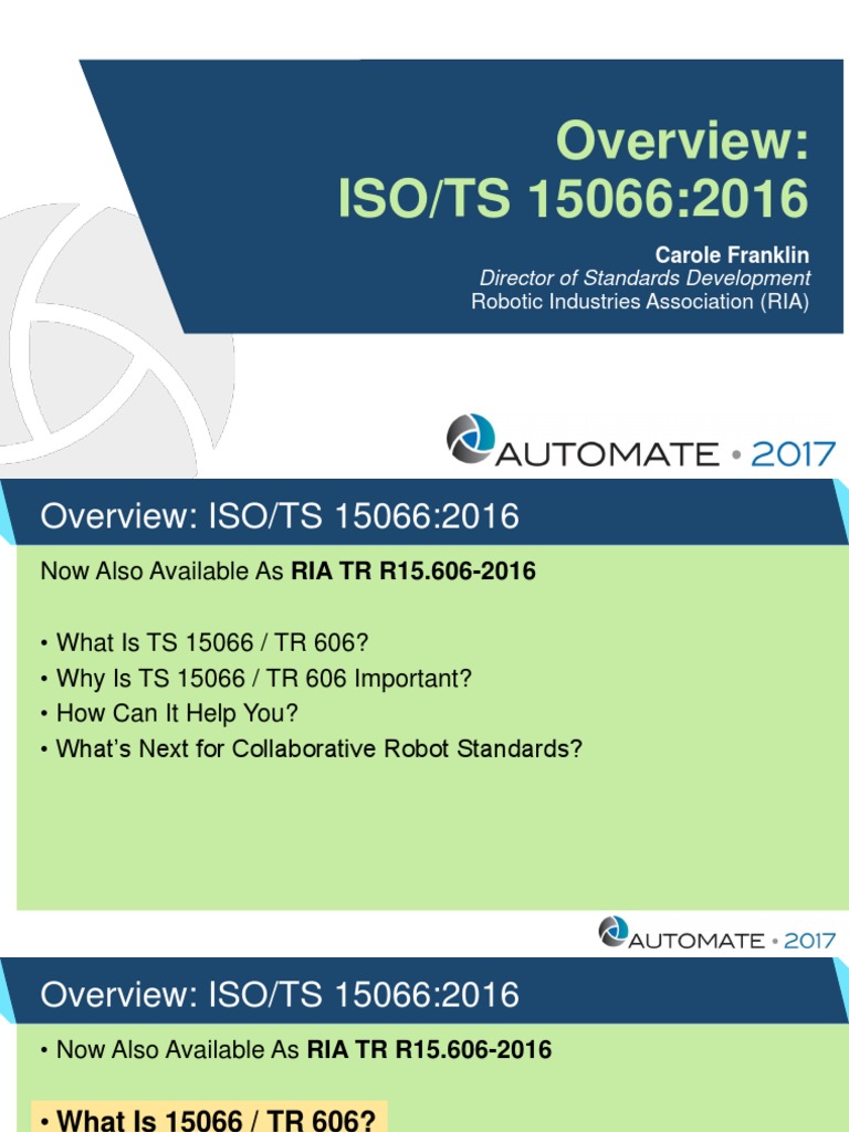 Franklin OverviewofISO TS15066 | PDF | Robot | Robotics