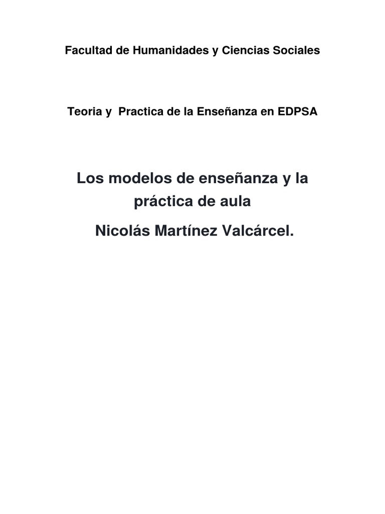 Modelos de Enseñanza en el Aula | PDF | Maestros | Science