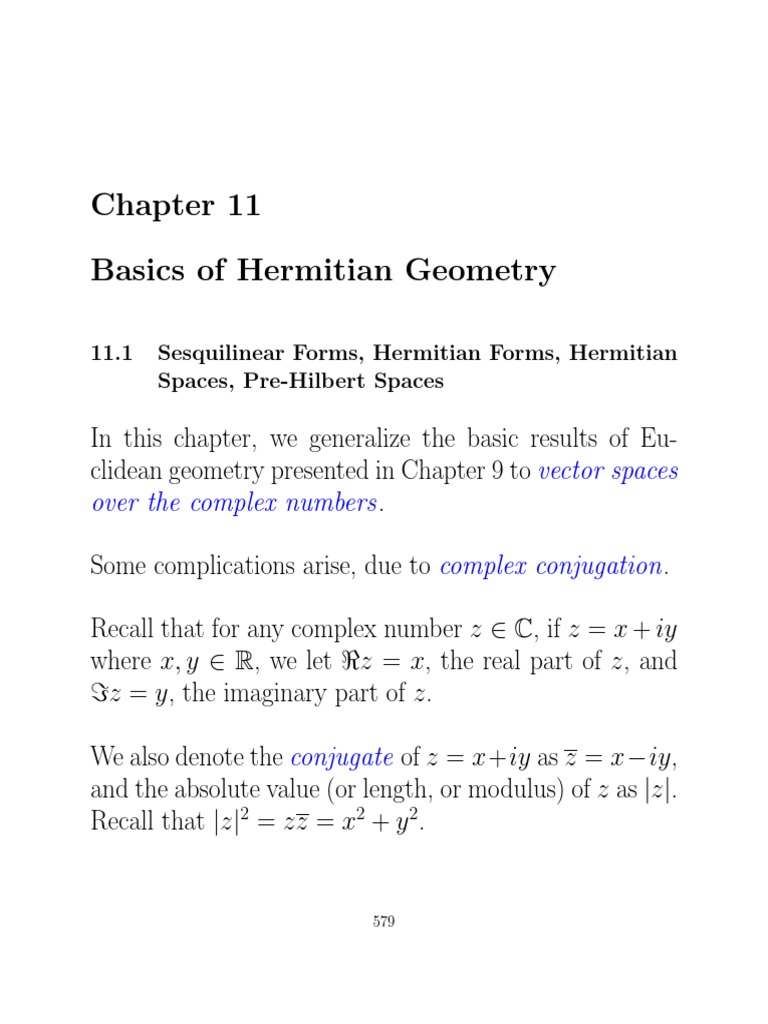 Basics of Hermitian Geometry: Vector Spaces Over The Complex Numbers ...