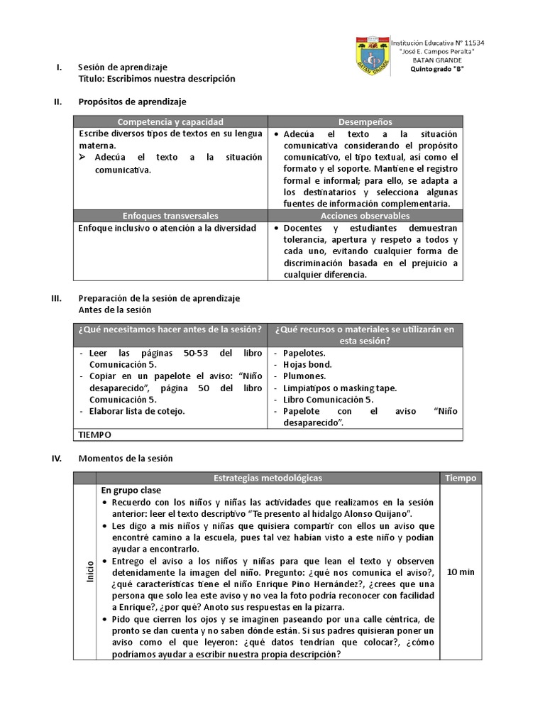 Escribimos Descripciones En Clase Pdf Libros Aprendizaje