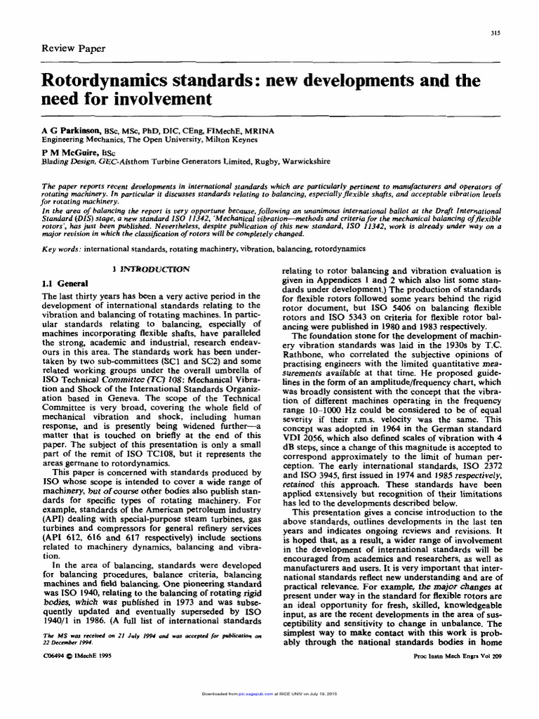 Rotordynamics Standards New Developments and The Need For Involvement ...