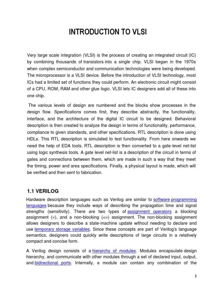 Introduction to VLSI and Verilog Basics | PDF | Very Large Scale ...