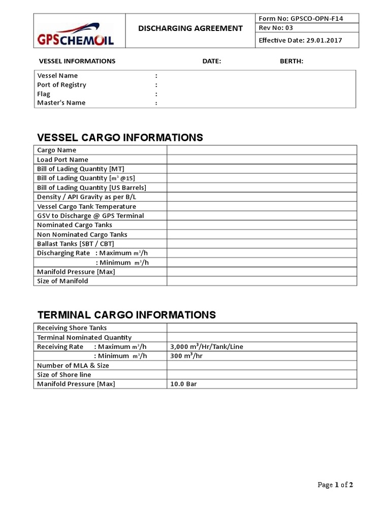 Discharging Agreement for Cargo Operations | PDF | Cargo | Ships