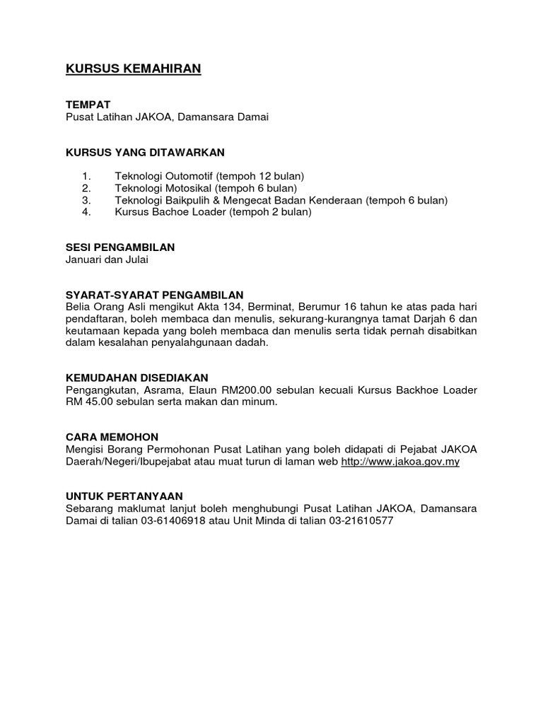 Risalah Kursus Kemahiran Pdf Pdf