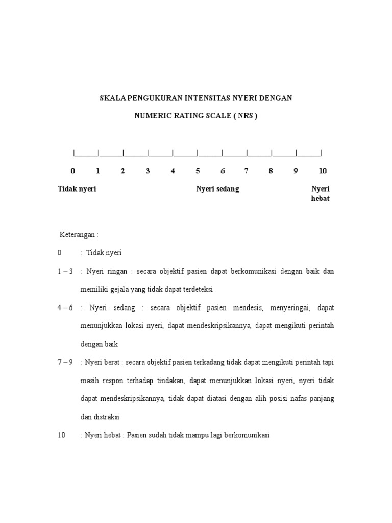 Skala Nyeri Numeric Rating Scale (NRS) | PDF