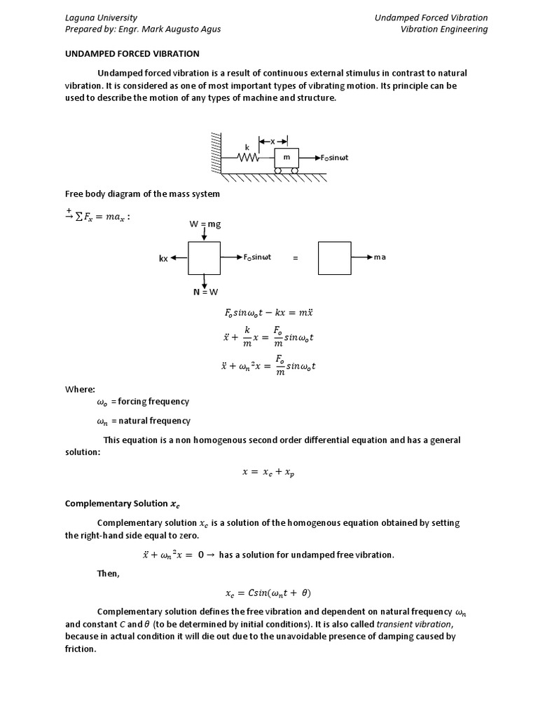 Undamped Forced Vibration PDF Physics Mechanics