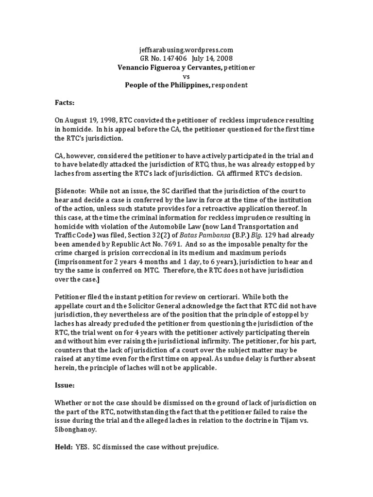 Case Brief Figueroa Vs People PDF Laches (Equity) Estoppel