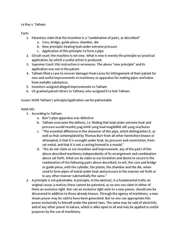 Le Roy V Tatham PDF Patent Law Intellectual Property Law