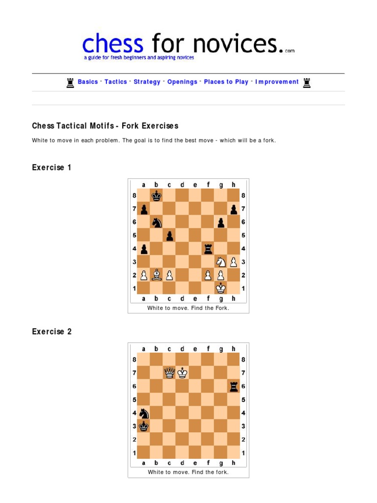 Chess Tactics - The Fork - Exercises PDF | PDF