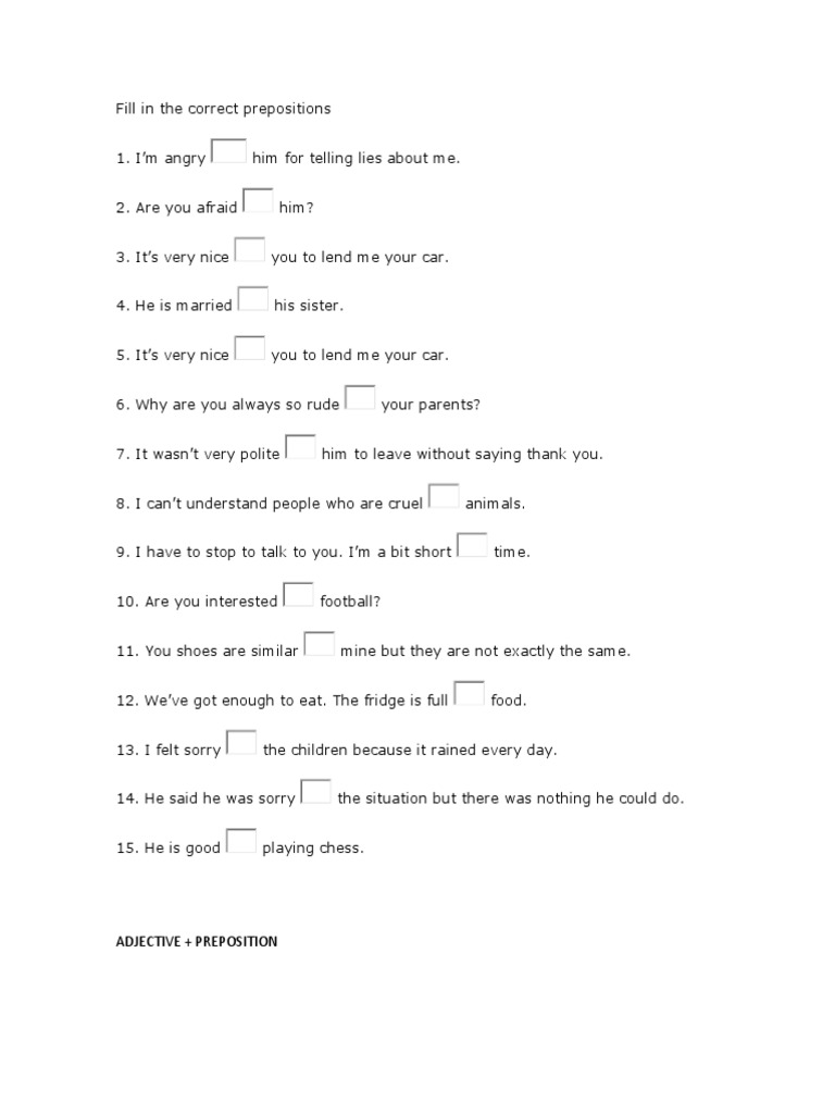 Fill in The Correct Prepositions | PDF | Language Arts & Discipline