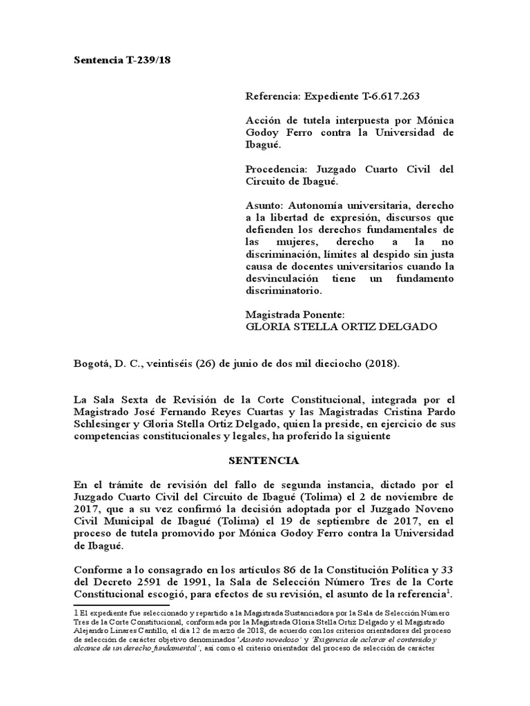 Sentencia T-239/18 | PDF | Derecho laboral | Derecho Constitucional