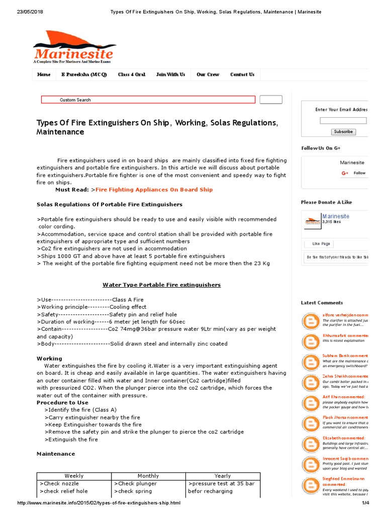 Types of Fire Extinguishers on Ship, Working, Solas Regulations, Maintenance _ Marinesite Nature