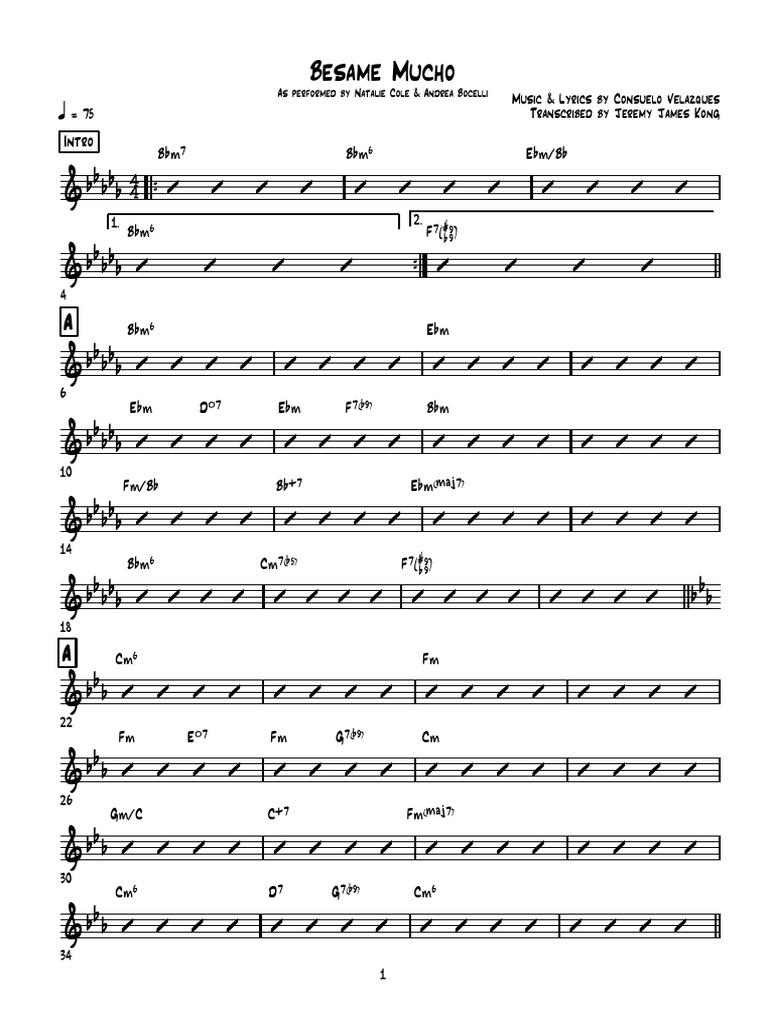 Besame Mucho - Chord Chart | Deportes | Comida y vino