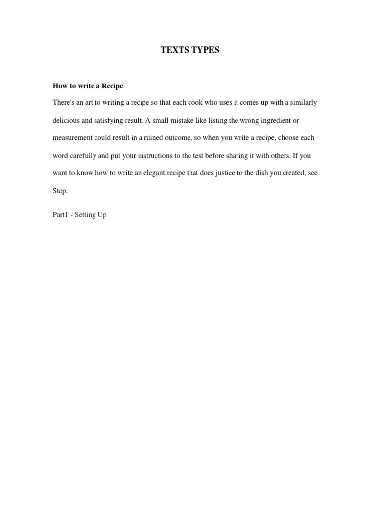 Texts Types: How To Write A Recipe | PDF