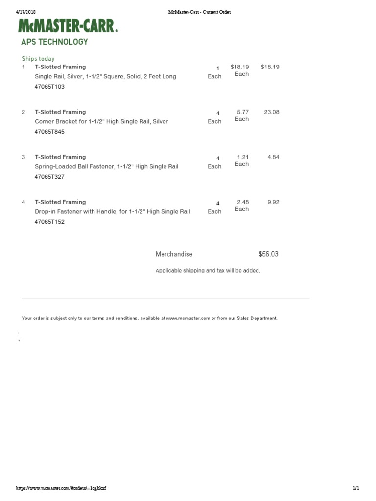 Mcmaster Carr Current Order Pdf