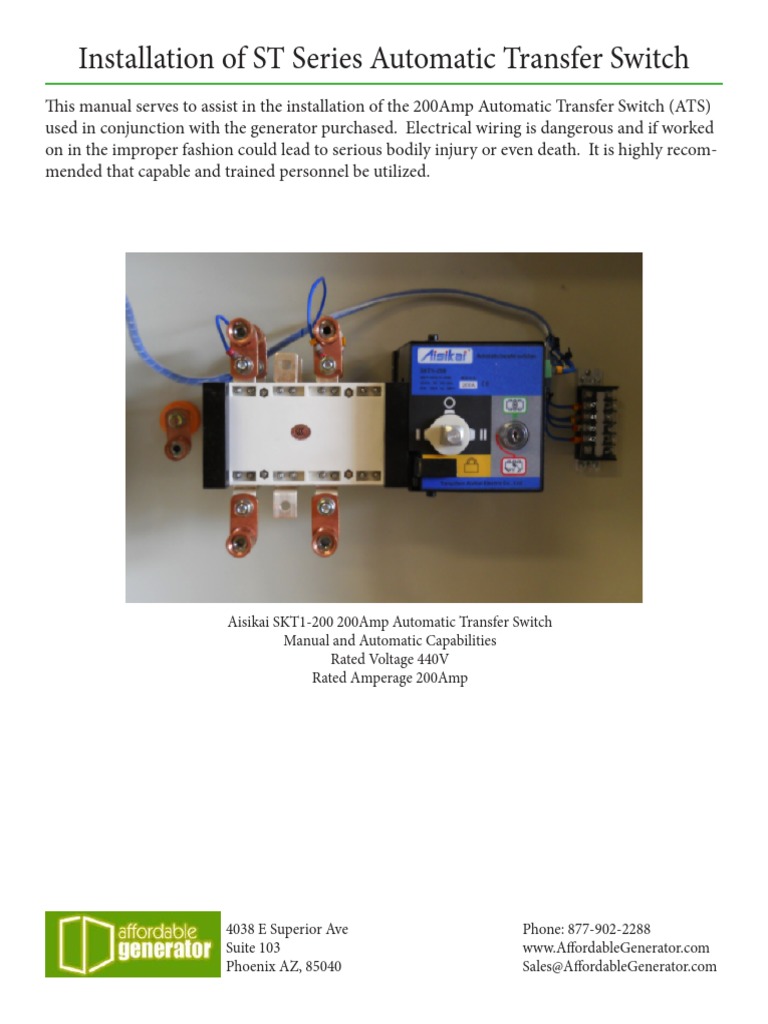 200Amp Automatic Transfer Switch Guide | PDF | Switch | Electrical Wiring