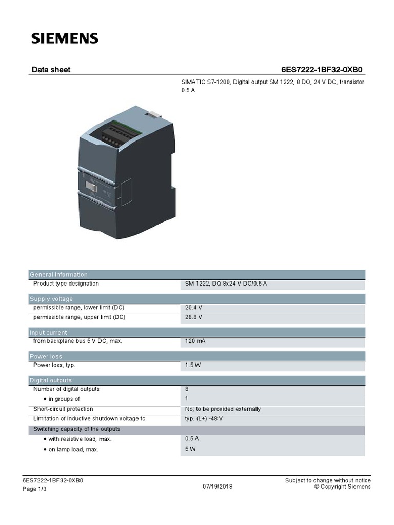 Data Sheet 6ES7222-1BF32-0XB0: General Information | PDF | Electric