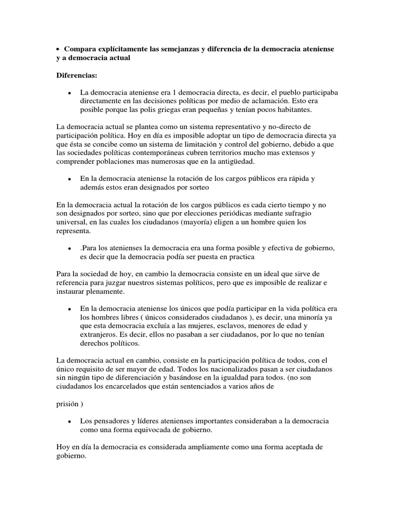 Comparativa: Democracia Ateniense y Actual | PDF | Democracia ...