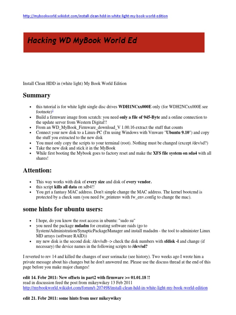 HACKING WD My World Hard Drive PDF Computer Data Storage Data