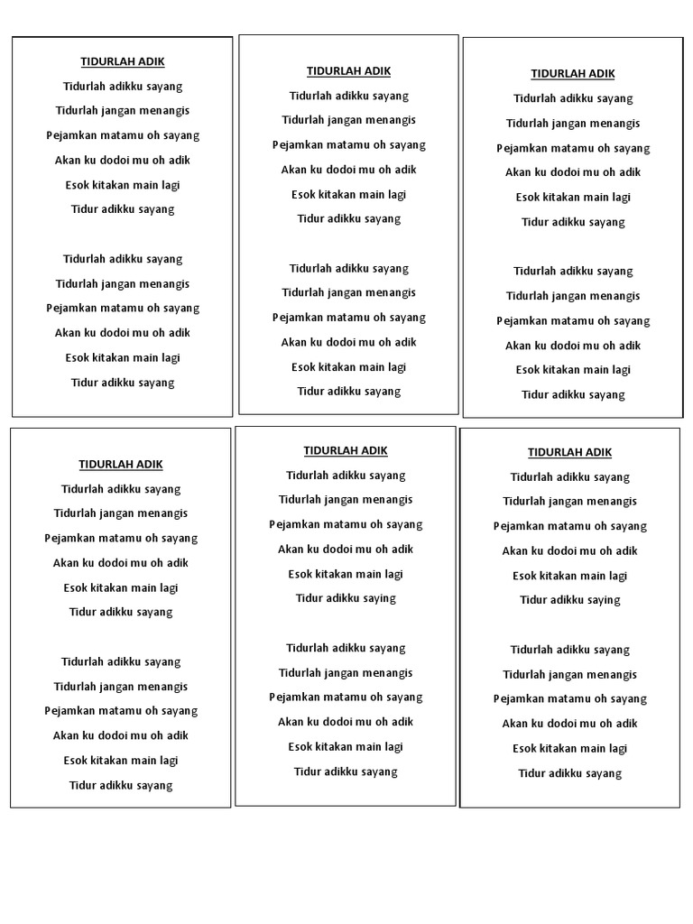 Lirik Lagu Tidurlah Adik