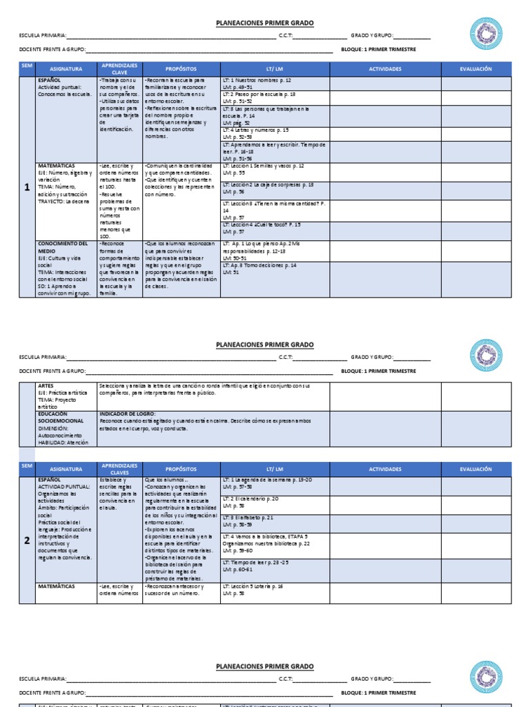 Planeaciones para Primer Grado | PDF | Educación primaria | Salón de clases
