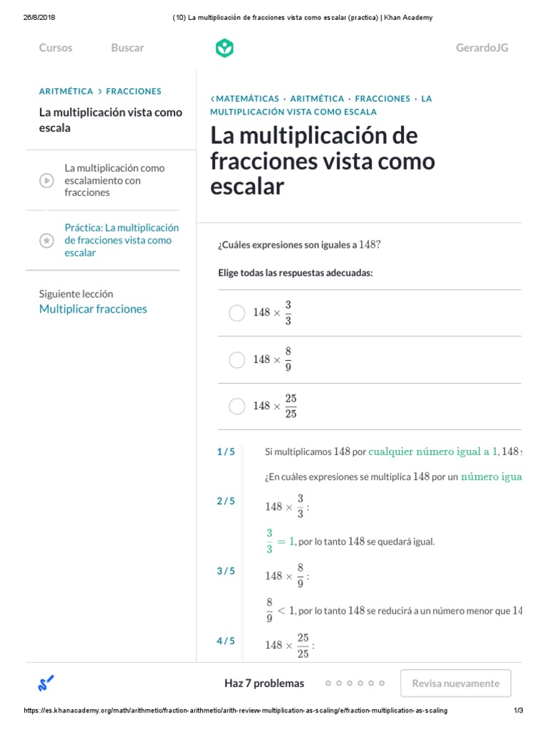 La Multiplicación de Fracciones Vista Como Escalar (Practica) Khan Academy Descargar gratis