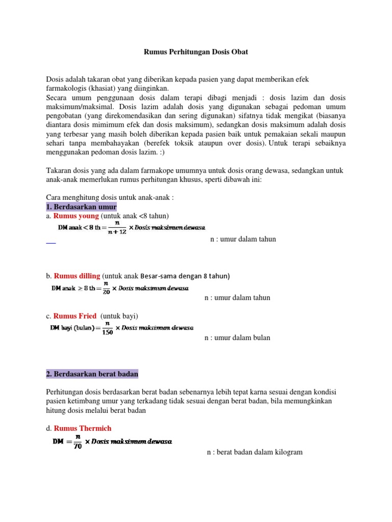 Rumus Perhitungan Dosis Obat