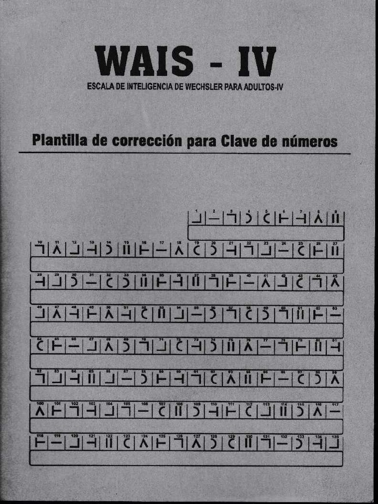 WAIS IV. Plantilla de Corrección para Clave de Números PDF PDF