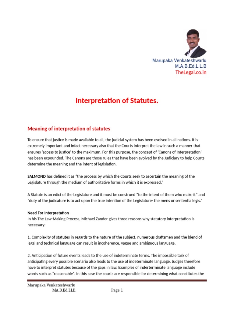 Meaning of Interpretation of Statutes PDF Statutory Interpretation