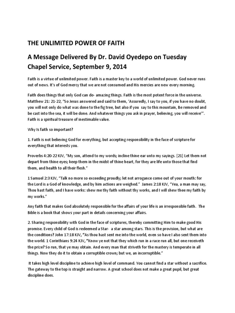 The Unlimited Power Of Faith King James Version Faith