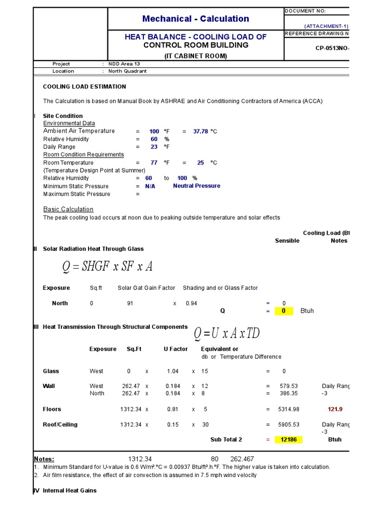 Cooling Load Calculation for IT Room | PDF | Air Conditioning | Humidity