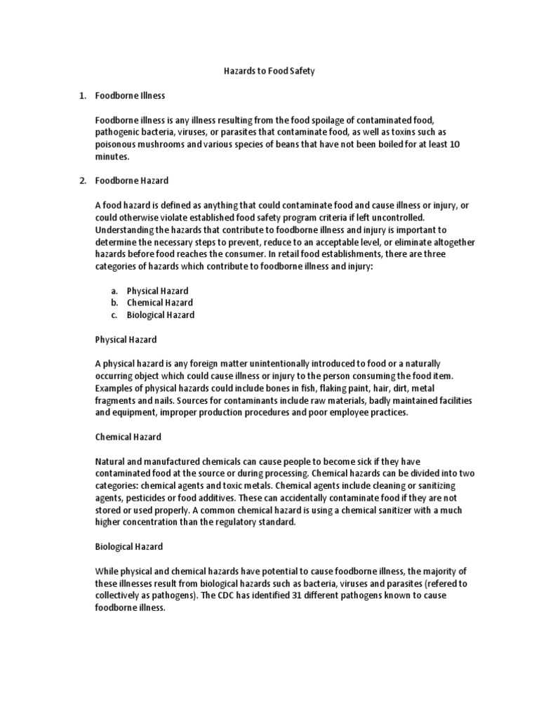 Hazards To Food Safety | PDF | Foodborne Illness | Bacteria