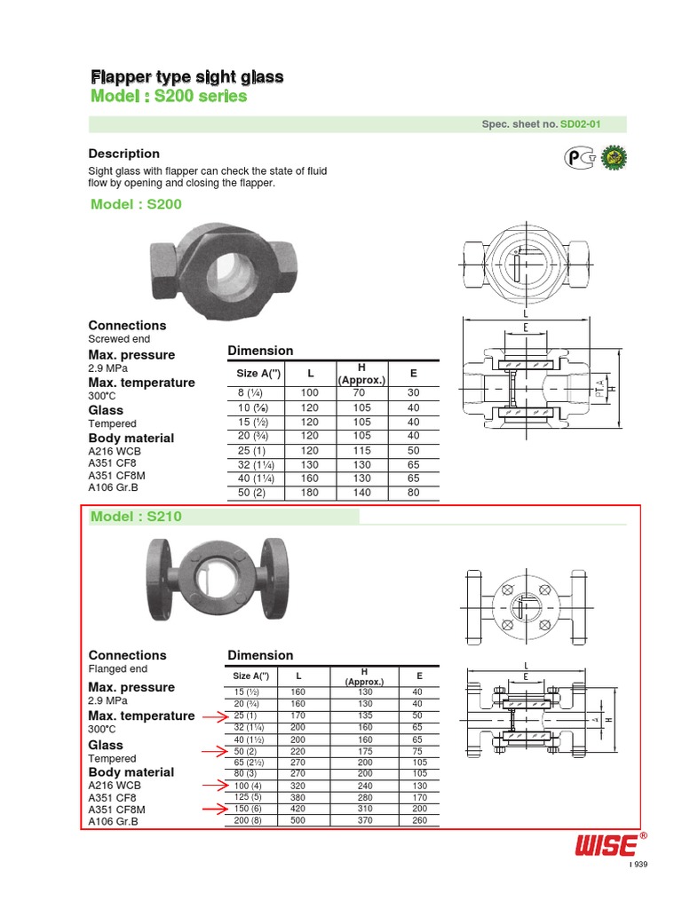 Specifications and Ordering Information for Flapper Type Sight Glass ...