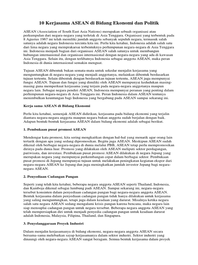 Kerja Sama Negara Asean Di Bidang Ekonomi - Info Seputar Kerjaan