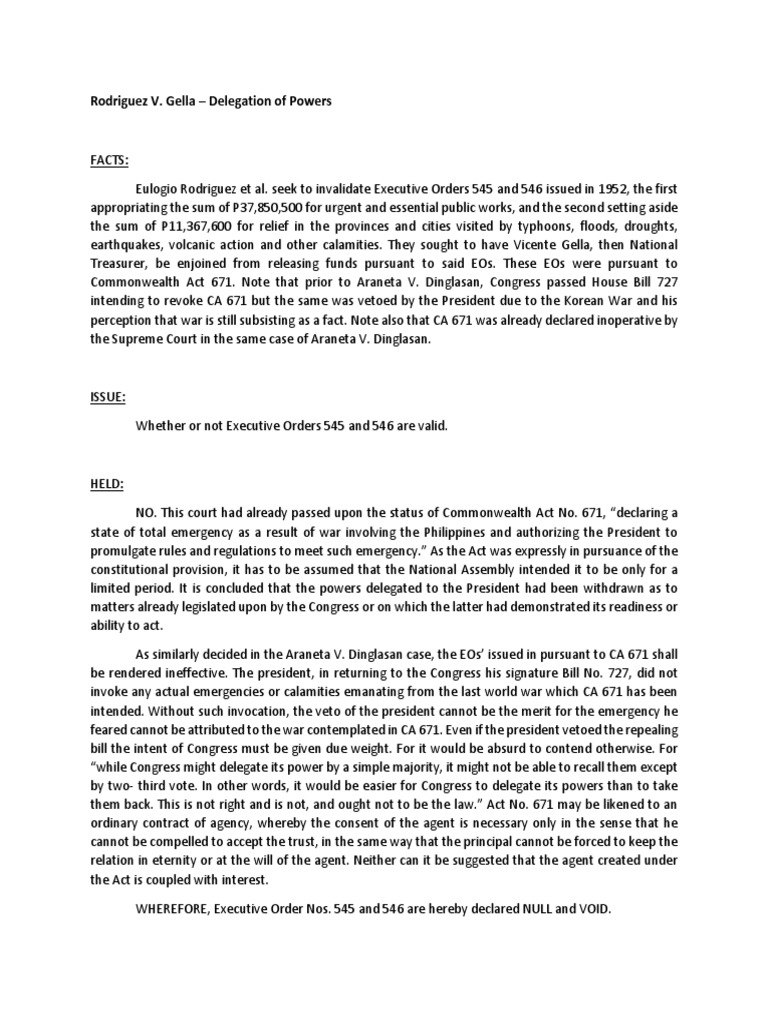 The Limits of Delegated Emergency Powers Executive Orders Cannot