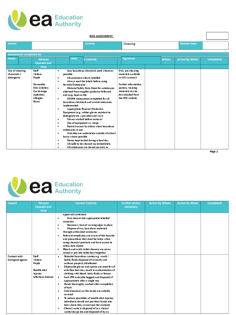 Cleaning Risk Assessment PDF Vacuum Cleaner Ladder