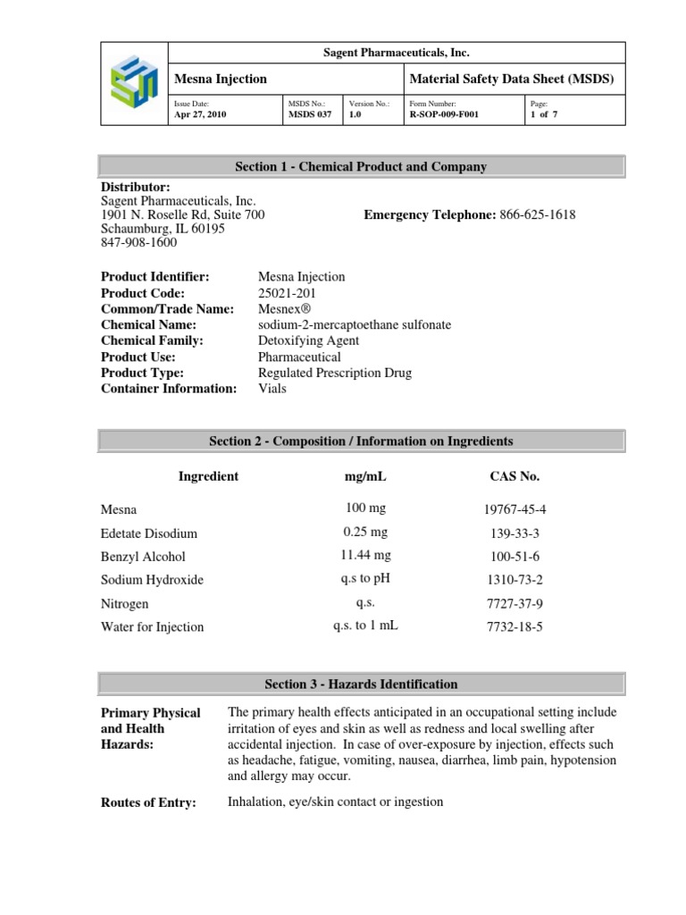 MESNA-MSDS Bahasa INDONESIA | PDF | Toxicity