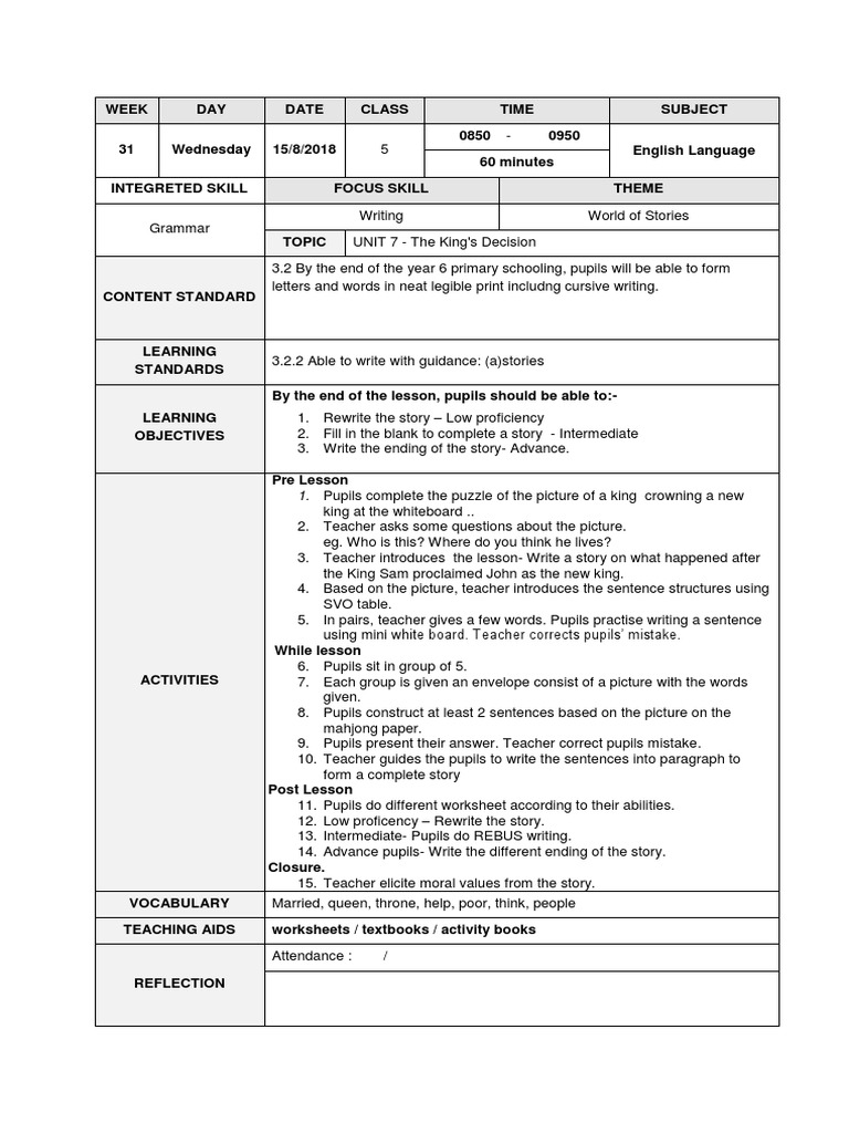 The King S Decision Year 5 Kssr Pdf Teachers Cognition